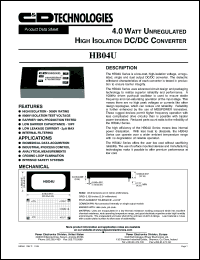 HB04U15S12Q datasheet: Single 4.0W unregulated high isolation DC/DC converter. Nom.input voltage 15Vdc, rated output voltage 12Vdc, rated output current 333mA. HB04U15S12Q