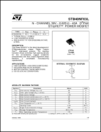 STB40NF03L datasheet: N-CHANNEL 30V - 0.020 OHM - 40A D2PAK STRIPFET POWER MOSFET STB40NF03L