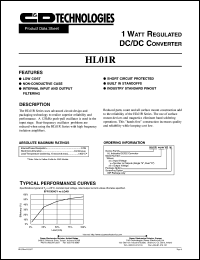 HL01R05S05Z datasheet: Single 1 Watt regulated DC/DC converter. Nom.input voltage 5Vdc, rated output voltage 5Vdc, rated output current 200mA. HL01R05S05Z