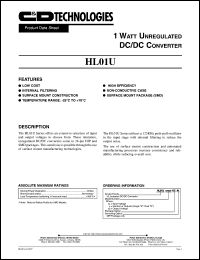 HL01U05S05Y datasheet: Single 1 Watt unregulated DC/DC converter. Nom.input voltage 5Vdc, rated output voltage 5Vdc, rated output current 200mA. HL01U05S05Y