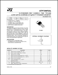 STP80NF03L datasheet: N-CHANNEL 30V - 0.008 OHM - 70A TO-220 LOW GATE CHARGE STRIPFET POWER MOSFET STP80NF03L