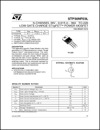 STP36NF03L datasheet: N-CHANNEL 30V 0.015 OHM -36A TO-220 LOW GATE CHARGE STRIPFET POWER MOSFET STP36NF03L