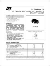 STV40NE03L-20 datasheet: N-CHANNEL 30V - 0.014 OHM - 40A POWERSO-10 STRIPFET MOSFET STV40NE03L-20