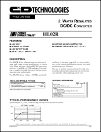 HL02R05S05Z datasheet: Single 2 Watt regulated DC/DC converter. Nom.input voltage 5Vdc, rated output voltage 5Vdc, rated output current 400mA. HL02R05S05Z