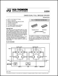 L6204D datasheet: DMOS DUAL FULL BRIDGE DRIVER L6204D