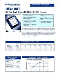 IHB100T480312 datasheet: 100 watt triple output half brick DC/DC converter. Input voltage 48(33-75)VDC, rated output voltage: V1 +-3.3VDC, V2 +-12VDC, V3 +-12VDC; rated max.output current I1 +-30A, I2 +-4.2A, I3 +-4.2A. IHB100T480312