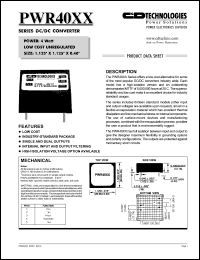 PWR4004 datasheet: 4 watt unregulated DC/DC converter. Nom.input voltage 5VDC, rated output voltage +-12VDC, rated output current +-170mA. PWR4004