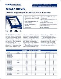 VKA100LS03 datasheet: 100 watt single output half brick DC/DC converter. Input voltage 24VDC, VOUT 3.3VDC, IOUT 20.0A. VKA100LS03