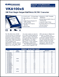 VKA100LS05 datasheet: 100 watt single output half brick DC/DC converter. Input voltage 24VDC, VOUT 5.0VDC, IOUT 20.0A. VKA100LS05