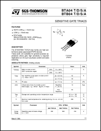 BTB04-T datasheet: SENSITIVE GATE TRIACS BTB04-T