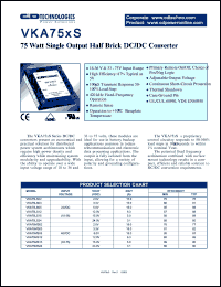 VKA75LS03-1 datasheet: 75 watt single output half brick DC/DC converter. Input voltage 24VDC, VOUT 3.3VDC, IOUT 15.0A. VKA75LS03-1