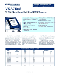 VKA75MS02-81 datasheet: 75 watt single output half brick DC/DC converter. Input voltage 48VDC, VOUT 2.0VDC, IOUT 15.0A. VKA75MS02-81