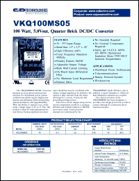 VKQ100MS05 datasheet: 100 Amp, 5.0 Vout, quarter brick DC/DC converter. VKQ100MS05