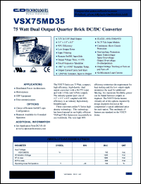 VSX75MD35 datasheet: 75 Watt, dual output quarter brick DC/DC converter. VSX75MD35