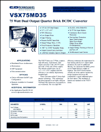 VSX75MD35-1U datasheet: 75 Watt, dual output quarter brick DC/DC converter. VSX75MD35-1U
