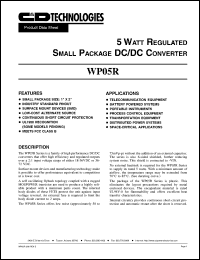 WP05R24D05N datasheet: 5W regulated small package DC/DC converter. Nom.input voltage 24V, rated output voltage +-5V. Output current: +-25mA(min load), +-500mA(rated load). WP05R24D05N