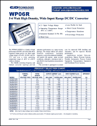 WP06R12S05PR datasheet: 5-6W high density, wide input range DC/DC converter. Nom.input voltage 12V, rated output voltage 5.0V. Output current: 100mA(min load), 1000mA(rated load). WP06R12S05PR