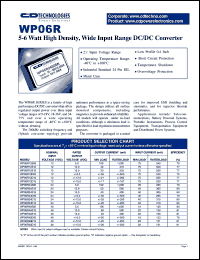 WP06R12D15PR datasheet: 5-6W high density, wide input range DC/DC converter. Nom.input voltage 12V, rated output voltage +-15.0V. Output current: +-17mA(min load), +-167mA(rated load). WP06R12D15PR