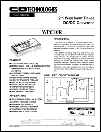 WPC10R24S15NR datasheet: 2:1 single wide input range DC/DC converter. Nom.input voltage 24Vdc, rated output voltage 15Vdc. Output current: 67mA(min load), 666mA(rated load). WPC10R24S15NR