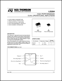 LS204C datasheet: HIGH PERFORMANCE DUAL BIPOLAR OPERATIONAL AMPLIFIERS LS204C