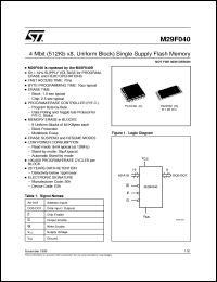 M29F040 datasheet: NND - 4 MBIT (512KB X 8, UNIFORM BLOCK) SINGLE SUPPLY FLASH MEMORY M29F040