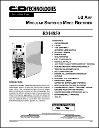 RM4850 datasheet:  50 Amp. Modular switched mode rectifier. RM4850