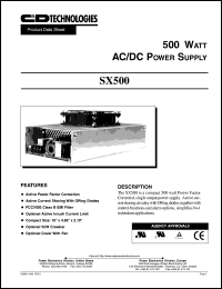 SX500-U1B datasheet: 500 Watt. AC/DC power supply. SX500-U1B