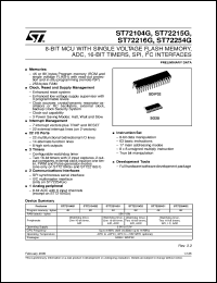 ST72215G datasheet: 8-BIT MCU WITH SINGLE VOLTAGE FLASH MEMORY, ADC, 16-BIT TIMERS, SPI, I 2 C INTERFACES ST72215G