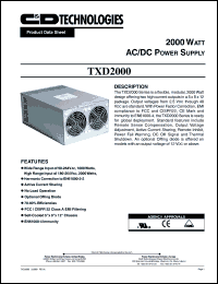 TXD2000MDGFLLNH datasheet: 2000 watt AC/DC power supply. Output voltage module A: 18.0V, output voltage module B: 36.0V. TXD2000MDGFLLNH