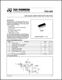 TDA1905 datasheet: 5W AUDIO AMPLIFIER WITH MUTING TDA1905