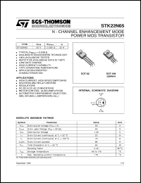 STK22N05 datasheet: N-CHANNEL ENHANCEMENT MODE POWER MOS TRANSISTORS STK22N05