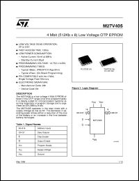 M27V405 datasheet: 4 MBIT (512KB X8) LOW VOLTAGE OTP EPROM M27V405