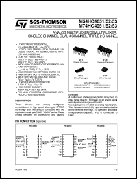 M74HC4051 datasheet: SINGLE 8 CHANNEL, DUAL 4 CHANNEL, TRIPLE 2 CHANNEL ANALOG MULTIPLEXER/DEMULTIPLEXER M74HC4051