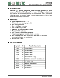 SN65016 datasheet: 3 V, One channel direct drive speech controller SN65016