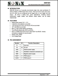 SN67d03 datasheet: 3 V, one channel direct drive speech controller SN67d03