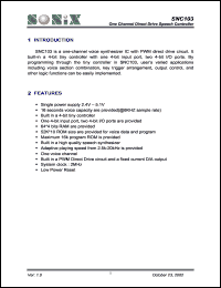 SNC103 datasheet: 3 V, one channel direct drive speech controller SNC103