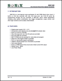 SNC105 datasheet: 3 V, one channel direct drive speech controller SNC105