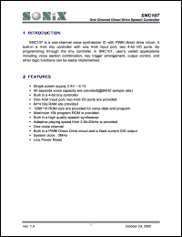 SNC107 datasheet: 3 V, one channel direct drive speech controller SNC107