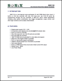 SNC118 datasheet: 3 V, one channel direct drive speech controller SNC118