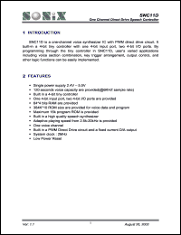 SNC11D datasheet: 3 V, one channel direct drive speech controller SNC11D