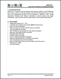 SNC313 datasheet: 3 V, direct drive voice/dual tone melody controller SNC313