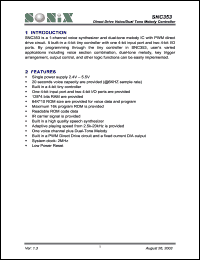 SNC353 datasheet: 3 V, direct drive voice/dual tone melody controller SNC353