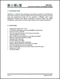 SNC363 datasheet: 3 V, direct drive voice/dual tone melody controller SNC363