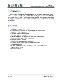 SNC511 datasheet: 3 V, one channel direct drive speech controller SNC511