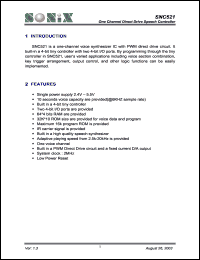 SNC521 datasheet: 3 V, one channel direct drive speech controller SNC521