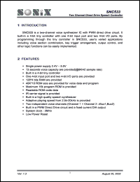 SNC533 datasheet: 3 V, two channel direct drive speech controller SNC533