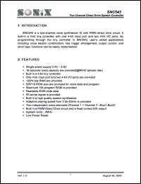 SNC543 datasheet: 3 V, two channel direct drive speech controller SNC543