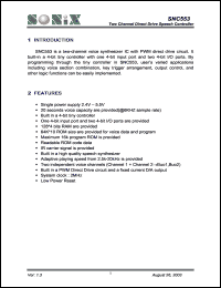 SNC553 datasheet: 3 V, two channel direct drive speech controller SNC553