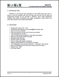 SNC573 datasheet: 3 V, two channel direct drive speech controller SNC573