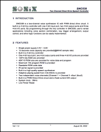 SNC539 datasheet: 3 V, two  channel direct drive speech controller SNC539